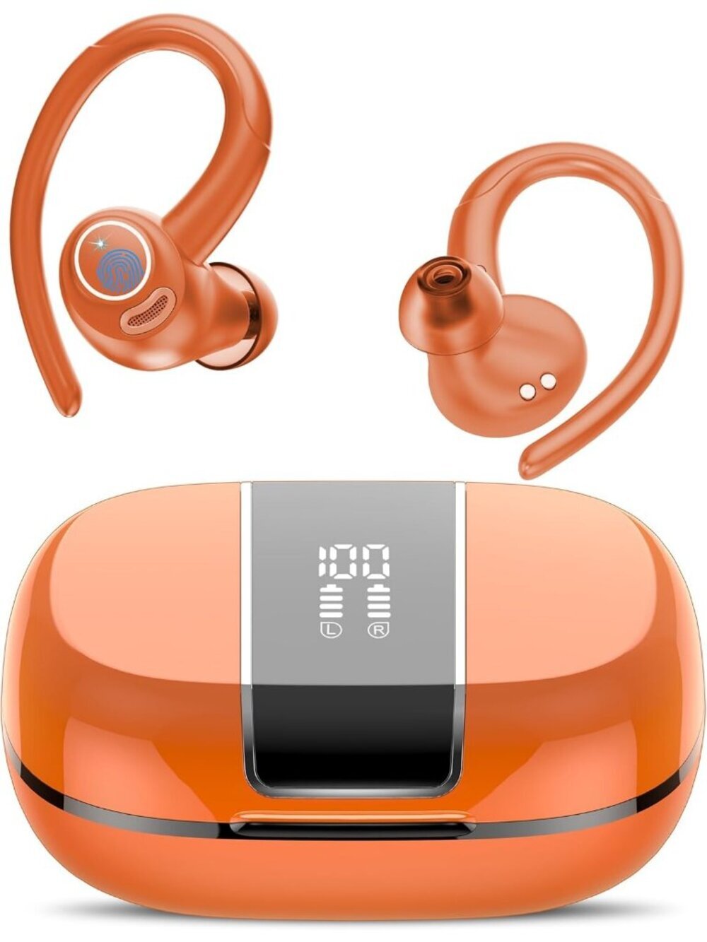Wireless 48H Orange Earbuds Stereo Deep Bass Bluetooth 5.3 ENC Mic LED Display